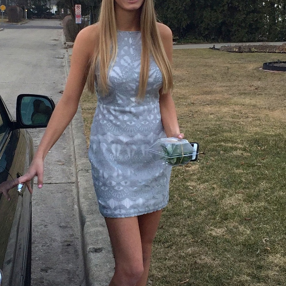 Grey lace mini dress
